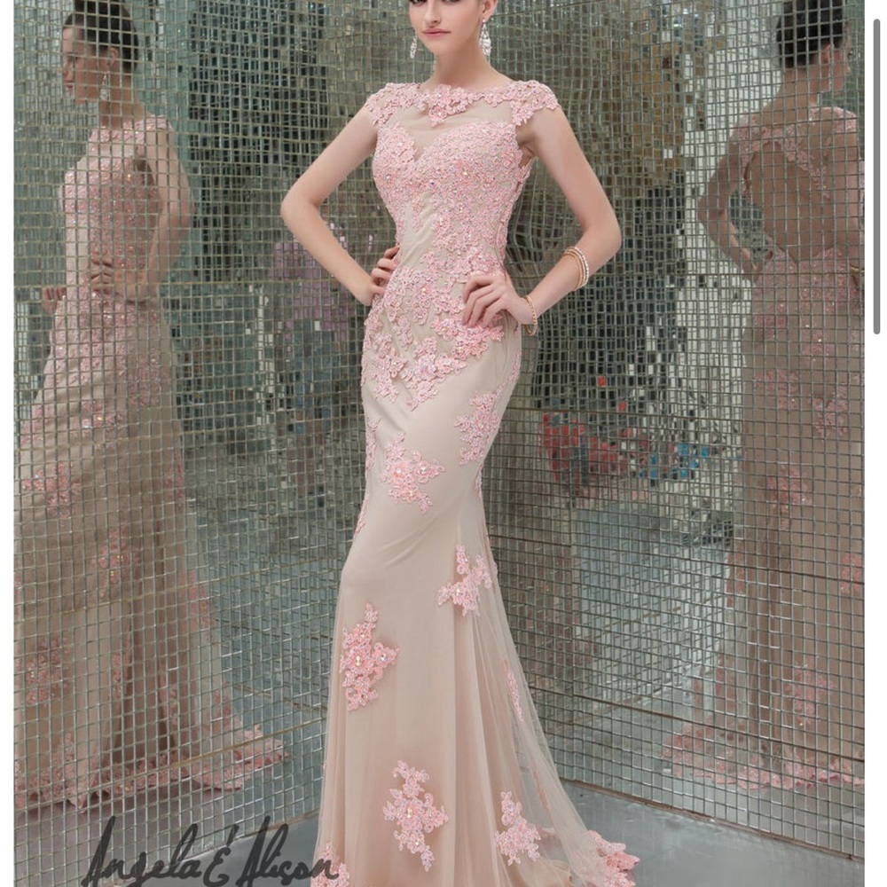 Technically 0 but FITs like 4! Elegant Pink Lace Evening Gown by Angela & Alison